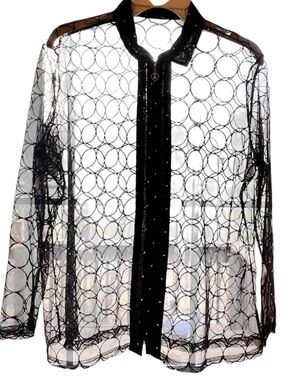 Valentina Sheer Rhinestone Shirt Black Shiny Blouse Top Party Club Going Out C-2